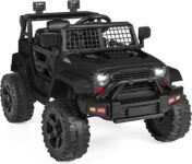 12V Kids Ride On Truck Car w/Parent Remote Control, Spring Suspension, LED Lights, AUX Port – Black