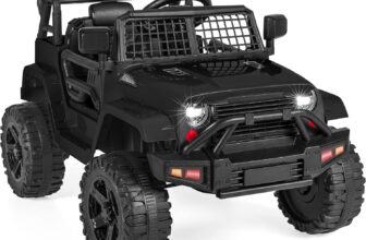 12V Kids Ride On Truck Car w/Parent Remote Control, Spring Suspension, LED Lights, AUX Port – Black