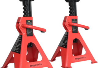 Amazon Basics Steel Jack Auto Stands with 6,000 lb or 3 Ton (2.7 metric Ton) Capacity, 1 Pair, Black and Red