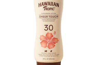 Hawaiian Tropic Sheer Touch Lotion Sunscreen, Moisturizing Broad-Spectrum Protection, SPF 30, Sun, Mango, 8 Oz