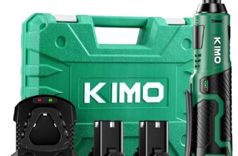 KIMO Cordless Electric Ratchet Wrench Set, 40Ft-lbs, 400RPM, 12V Cordless Ratchet Wrench 3/8″ w/7Sockets, 1/4″ Adapter, Infinitely Variable Speeds, Forward/Reverse Switch, 2×2.0 Battery & Fast Charger