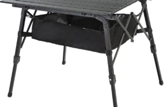 39″ Aluminum Folding Camp Roll Up Table w/Adjustable Height, Undertable Mesh Storage, Carry Bag